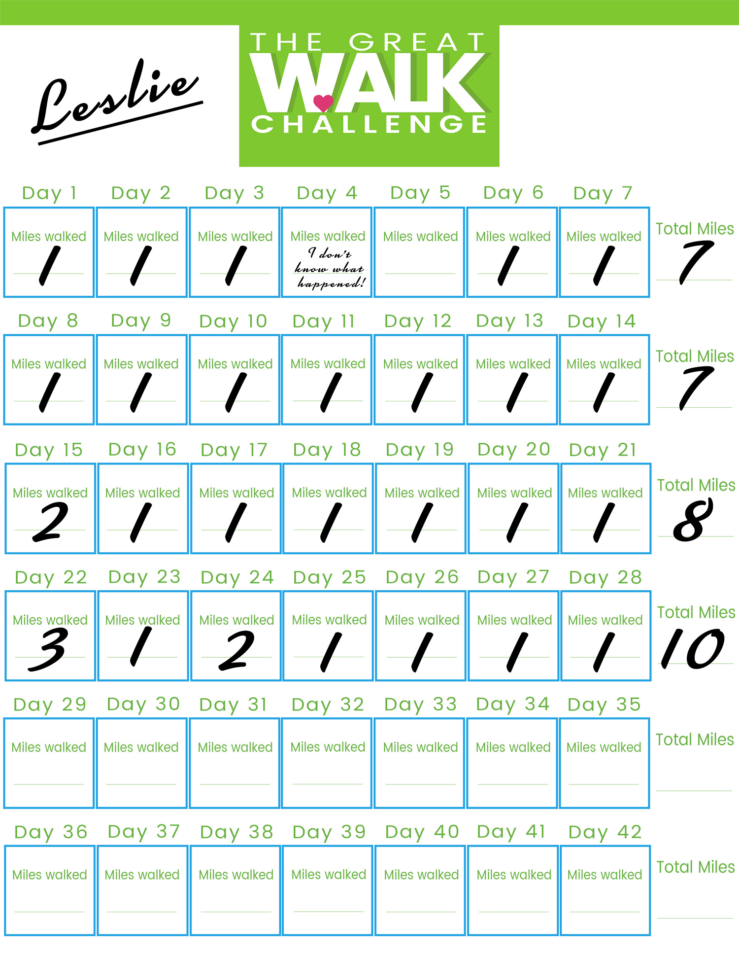 Sample Calendar - The Great Walk Challenge